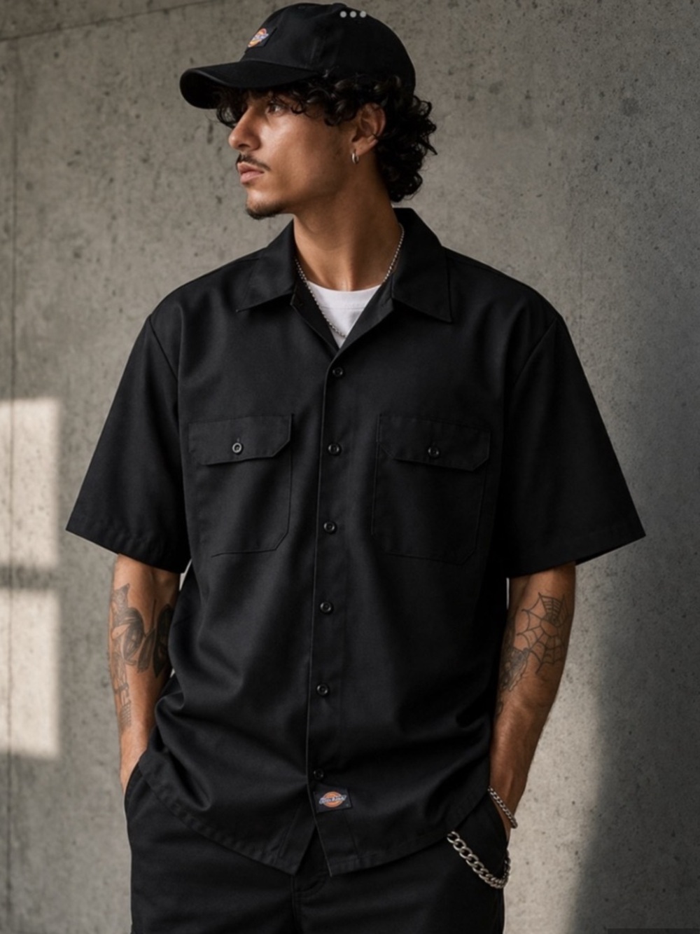 Dickies Black Short-Sleeve Casual Button-Down Shirt
